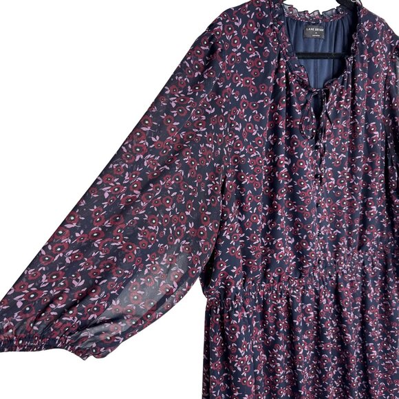 Lane Bryant Plus Size 24 Maroon Ditsy Print Floral Ruffle Hem 3/4‎ Sleeves - Picture 4 of 11